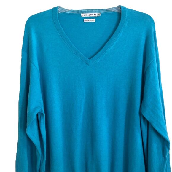 Peter Millar V-Neck Cotton Cashmere Blend Sweater Mens XL Blue Luxury Preppy - Picture 1 of 12